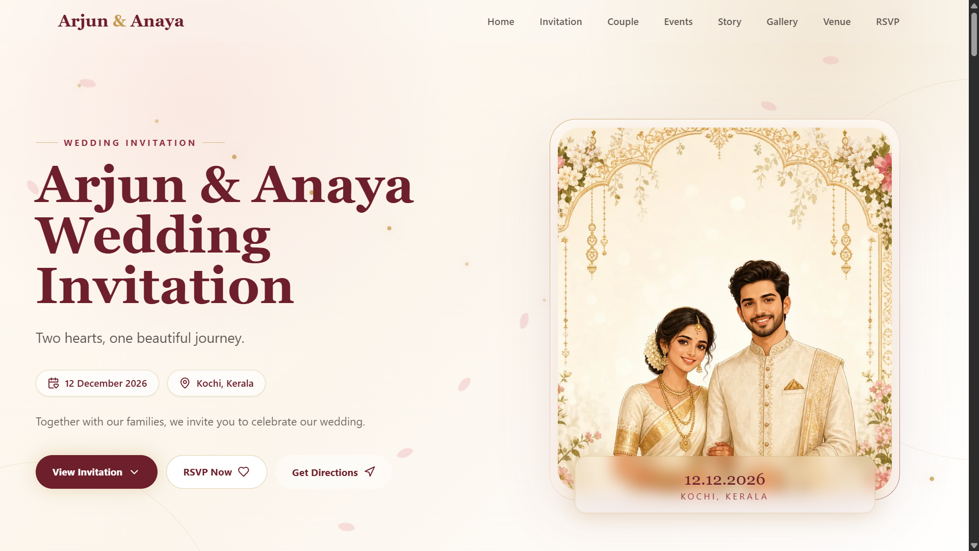 Arjun & Ananya Wedding Invitation website by Akhil K B