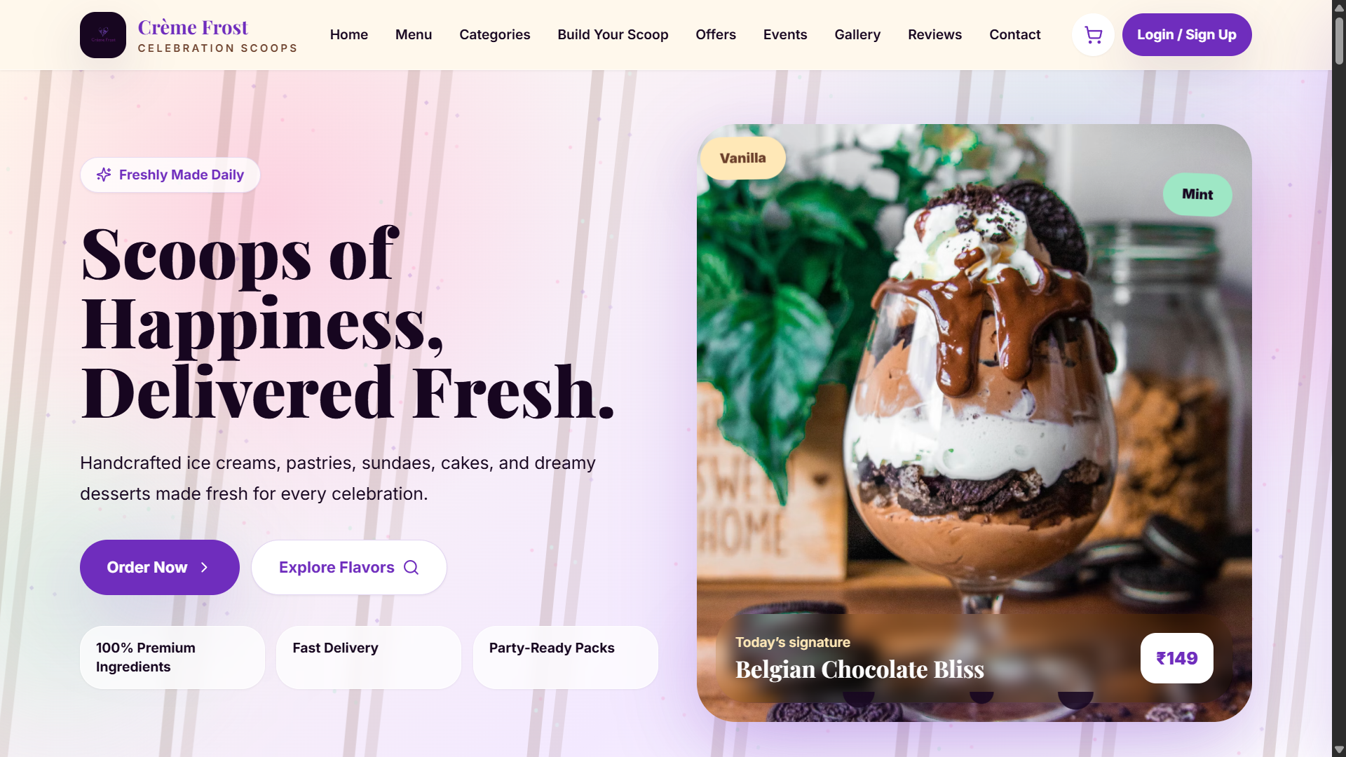 Creme Frost dessert website by Akhil K B