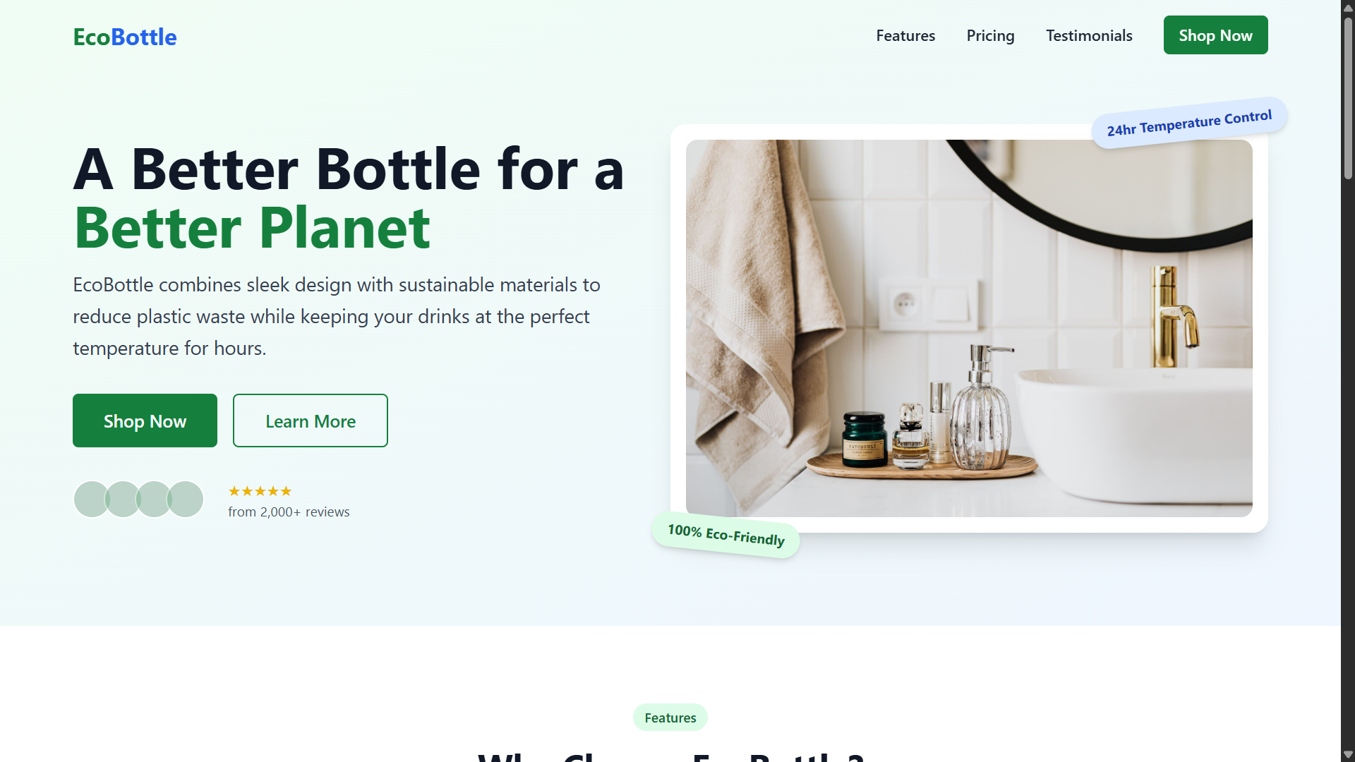 EcoBottle product landing page website by Akhil K B